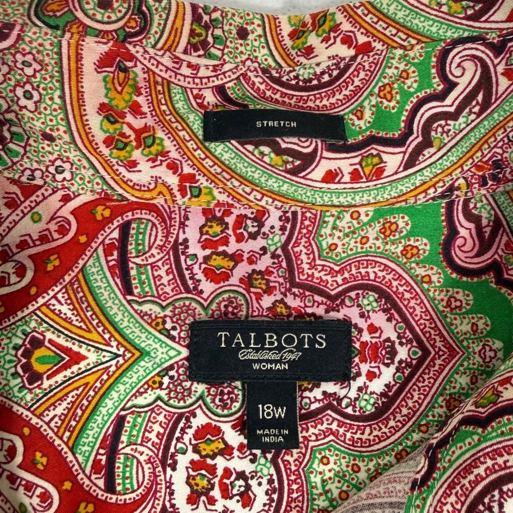 NWOT Talbots 18W Paisley Shirt Green Red Maximalist Boho Grandmillennial Plus - Picture 4 of 10